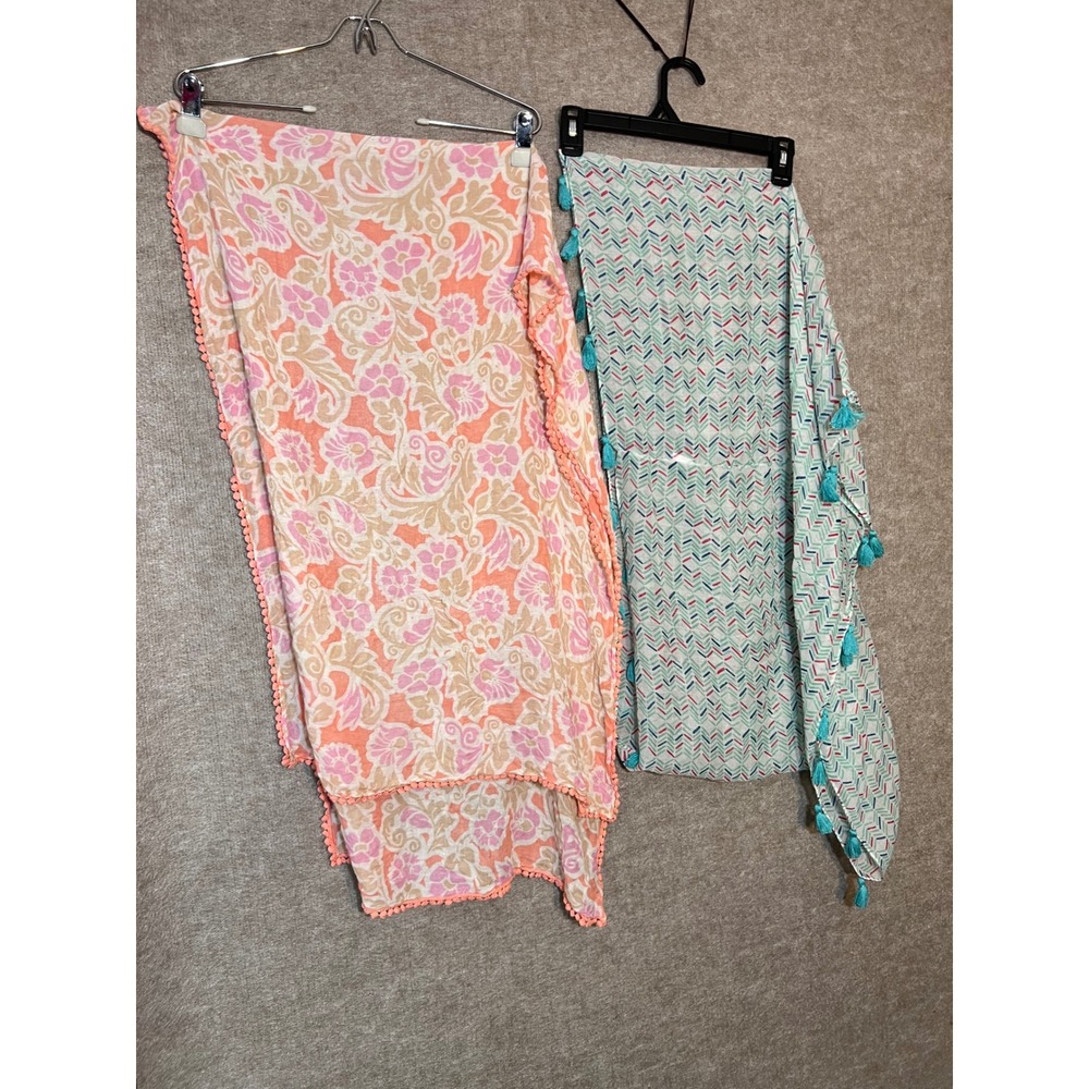 Unbranded Scarf Set Women OS Floral Geometric Tassel Pom Pom Trim Boho